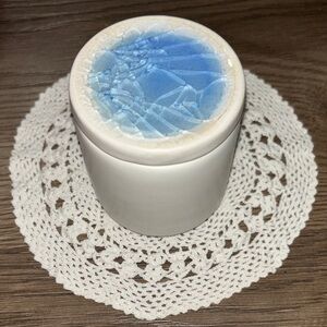 Blue Cracked Glass Ceramic Canister